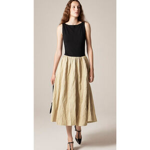 J Crew Boatneck Mixy Dress XXS 2XS NWT Black Gold Tan Midi CN901 J.Crew Glam